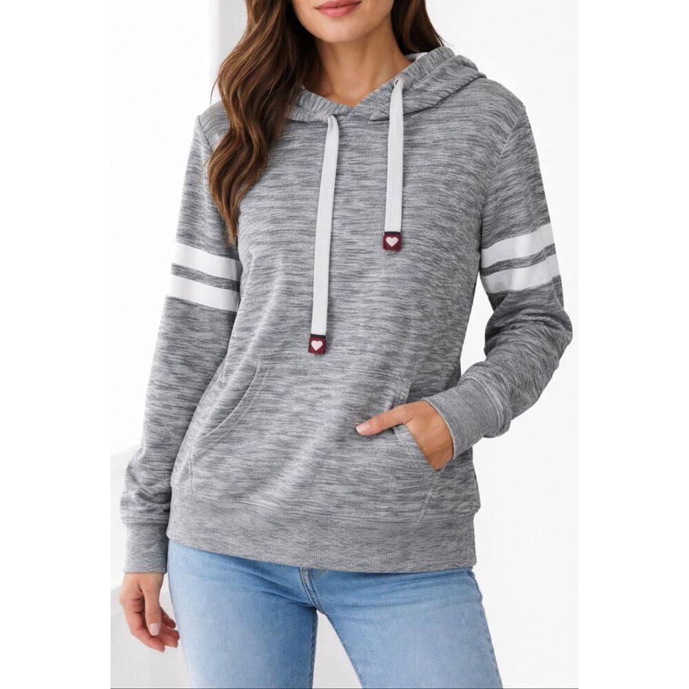 Reflex Women’s Gray Hoodie Size L Cotton Blend Pullover With Striped Sleeves